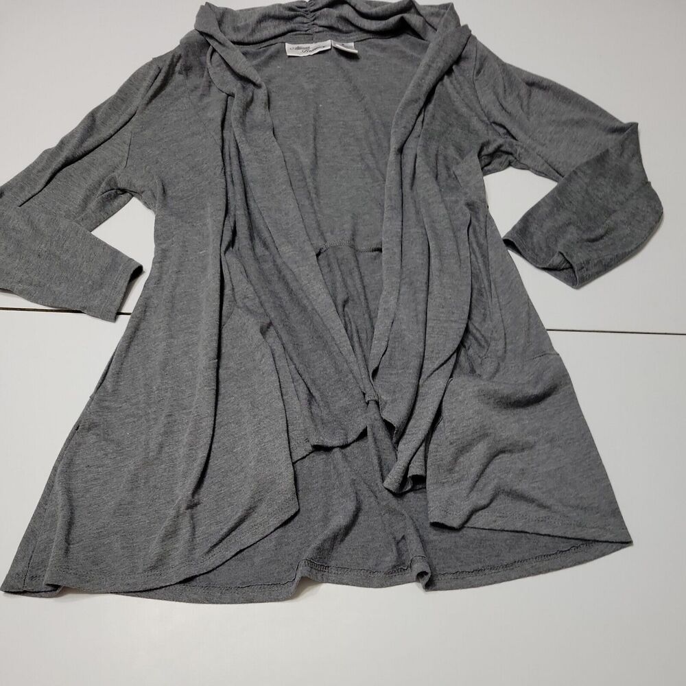 Allison Brittaney Women S Heathered Grey Sweater 3/4 Sleeve Tiered Waterfall Top